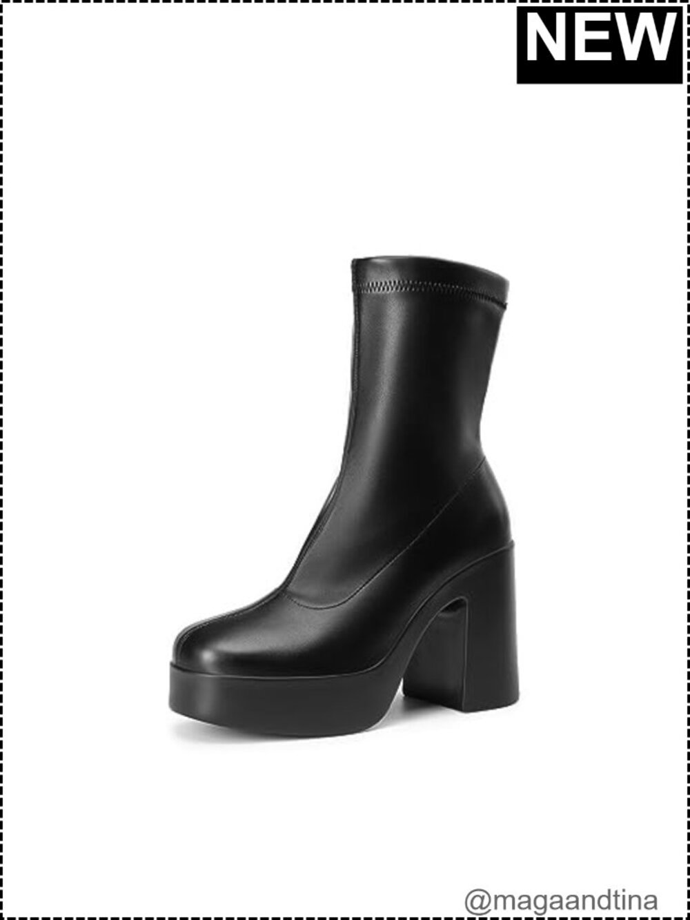 Chunky Platform Ankle Boots with Zipper PU Square Toe Gogo